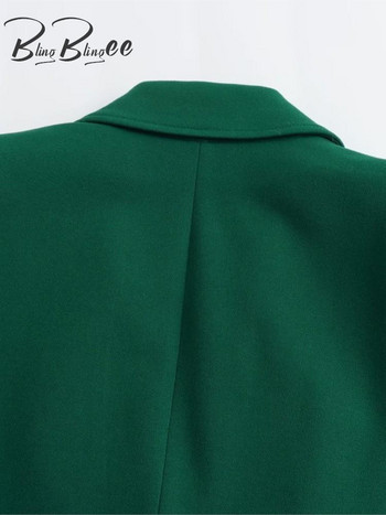 BlingBlingee Γυναικείο κοστούμι Γυναικείο Σακάκι Traf 2023 Φθινοπωρινό μεταλλικά κουμπιά μακριά μανίκια λεπτά γυναικεία blazers Γυναικεία πανωφόρια πράσινα πανωφόρια