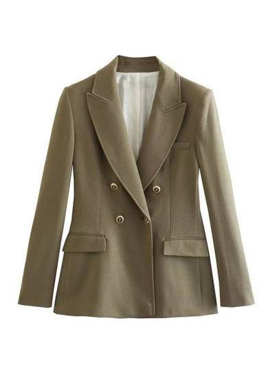 BlingBlingee Γυναικείο κοστούμι Γυναικείο Σακάκι Traf 2023 Φθινοπωρινό μεταλλικά κουμπιά μακριά μανίκια λεπτά γυναικεία blazers Γυναικεία πανωφόρια πράσινα πανωφόρια