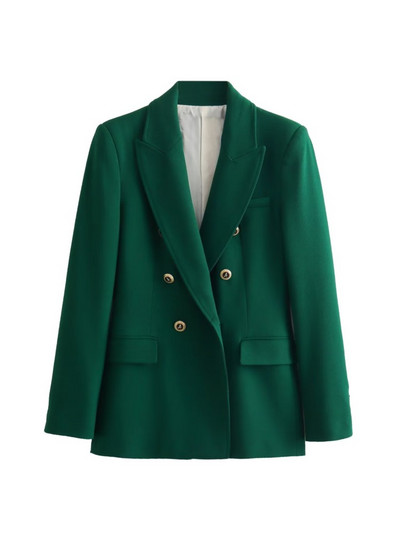 BlingBlingee Γυναικείο κοστούμι Γυναικείο Σακάκι Traf 2023 Φθινοπωρινό μεταλλικά κουμπιά μακριά μανίκια λεπτά γυναικεία blazers Γυναικεία πανωφόρια πράσινα πανωφόρια