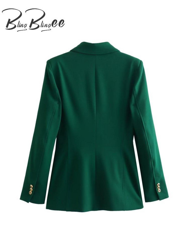 BlingBlingee Γυναικείο κοστούμι Γυναικείο Σακάκι Traf 2023 Φθινοπωρινό μεταλλικά κουμπιά μακριά μανίκια λεπτά γυναικεία blazers Γυναικεία πανωφόρια πράσινα πανωφόρια
