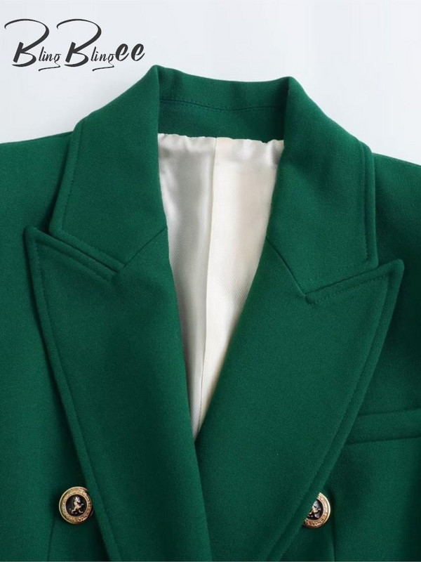 BlingBlingee Γυναικείο κοστούμι Γυναικείο Σακάκι Traf 2023 Φθινοπωρινό μεταλλικά κουμπιά μακριά μανίκια λεπτά γυναικεία blazers Γυναικεία πανωφόρια πράσινα πανωφόρια