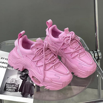 Модни прекрасни розови масивни кецове Дамски спортни обувки за момичета с дебела подметка Яркозелени модни ежедневни татко обувки Дамски обувки