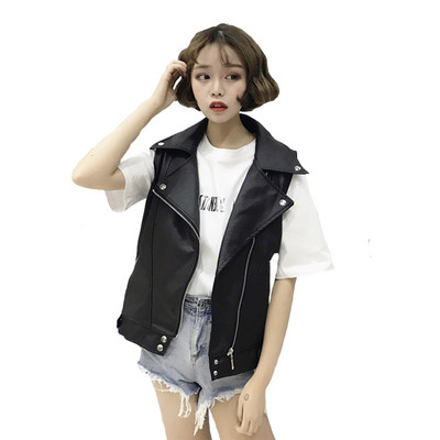 Hiawatha Naiste PU-nahast vestid Punk-stiilis tõmblukud Keeratavad kraega jakid Naistele Must Varrukateta Mantel BL011