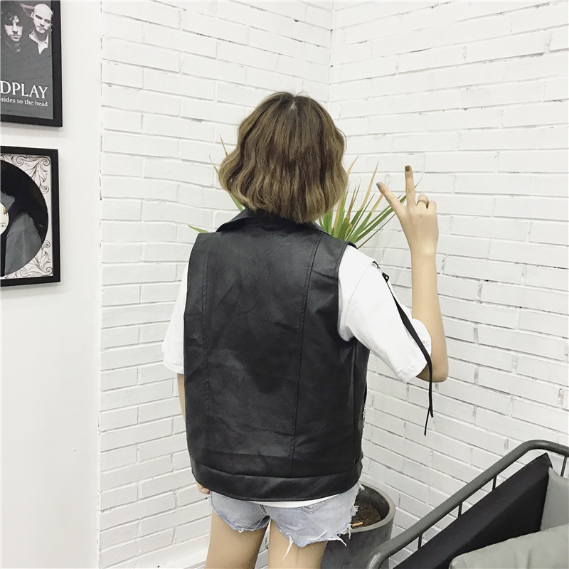 Hiawatha Naiste PU-nahast vestid Punk-stiilis tõmblukud Keeratavad kraega jakid Naistele Must Varrukateta Mantel BL011