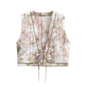 TRAF naiste mood V kaelalipsuga värv lillemustriga puuvillane lühike vest jakk Kontori daami varrukateta pitsmantel šikk topsid