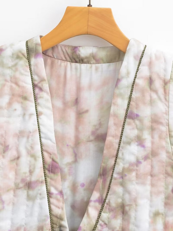 TRAF naiste mood V kaelalipsuga värv lillemustriga puuvillane lühike vest jakk Kontori daami varrukateta pitsmantel šikk topsid