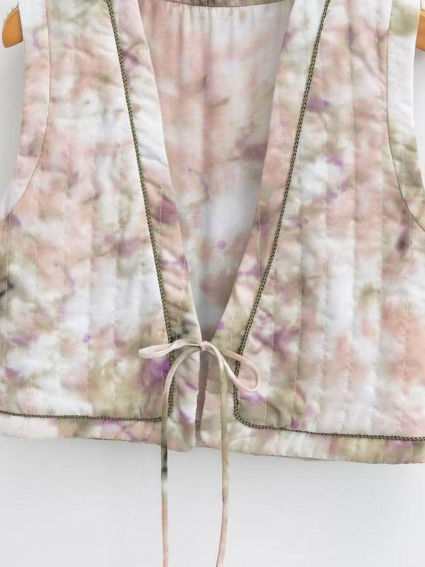 TRAF naiste mood V kaelalipsuga värv lillemustriga puuvillane lühike vest jakk Kontori daami varrukateta pitsmantel šikk topsid