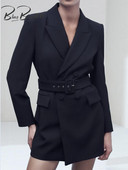 Κομψή μόδα BlingBlingee ανοιξιάτικη κοστούμι γραφείου σακάκι Traf με ζώνη μακρυμάνικη γυναικεία μπλέιζερ με διπλό στήθος Γυναικείο μπλουζάκι