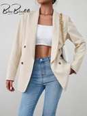 BlingBlingee 2023. aasta sügisene naiste bleiser, rätikkrae, pikkade varrukatega kaherealine kontorimantel Naiste pealisriided beež jakk