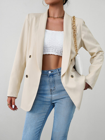 BlingBlingee 2023. aasta sügisene naiste bleiser, rätikkrae, pikkade varrukatega kaherealine kontorimantel Naiste pealisriided beež jakk