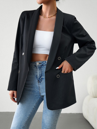 BlingBlingee 2023. aasta sügisene naiste bleiser, rätikkrae, pikkade varrukatega kaherealine kontorimantel Naiste pealisriided beež jakk