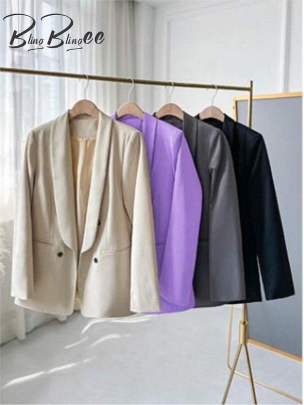BlingBlingee 2023. aasta sügisene naiste bleiser, rätikkrae, pikkade varrukatega kaherealine kontorimantel Naiste pealisriided beež jakk