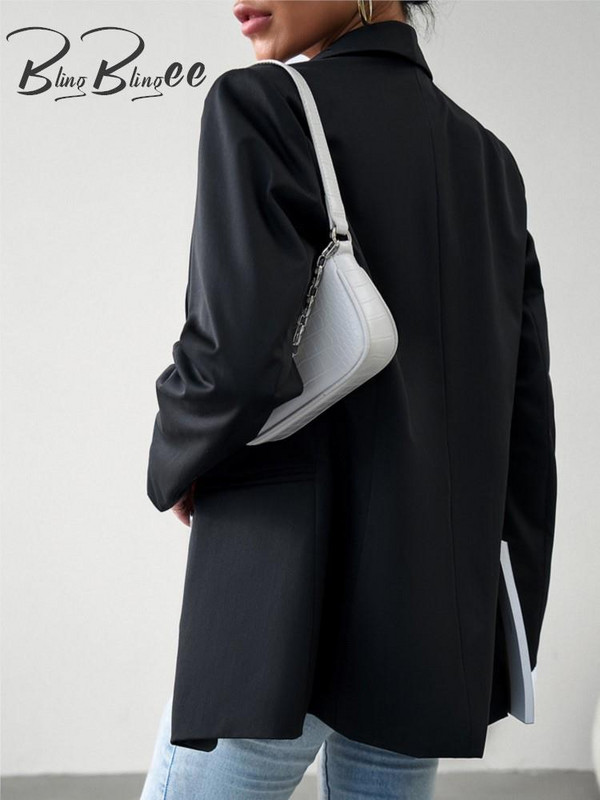 BlingBlingee 2023. aasta sügisene naiste bleiser, rätikkrae, pikkade varrukatega kaherealine kontorimantel Naiste pealisriided beež jakk