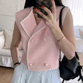 Neploe Francuski ženski kratki kaput kontrastne boje Čipkani prsluci bez rukava 2023. Ljeto 2023. Elegantni Casacos s dvorednim kopčanjem za starenje