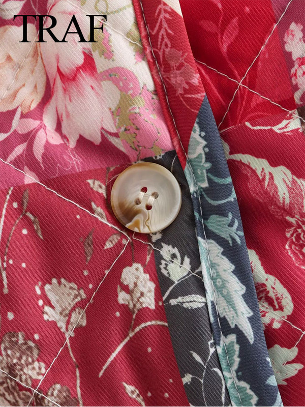 TRAF Γιλέκο Γυναικείο Φθινοπωρινό Χειμώνα με στρογγυλή λαιμόκοψη Αμάνικο Loose Vintage Patchwork Κομψό Chic All Match Casual Γιλέκα Κομψά παλτό