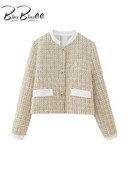 BlingBlingee Patchwork Naiste Tviidjakk Traf 2023 Sügisene pikkade varrukatega, üherealine, varustatud kontoribleiser Naiste mantel Crop Top