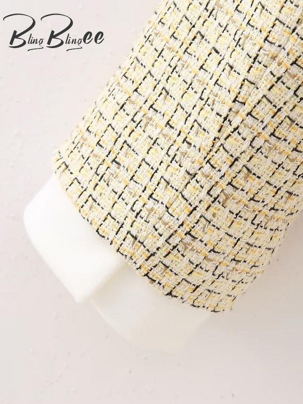 BlingBlingee Patchwork Naiste Tviidjakk Traf 2023 Sügisene pikkade varrukatega, üherealine, varustatud kontoribleiser Naiste mantel Crop Top