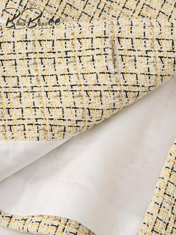 BlingBlingee Patchwork Naiste Tviidjakk Traf 2023 Sügisene pikkade varrukatega, üherealine, varustatud kontoribleiser Naiste mantel Crop Top