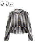 BlingBlingee Elegantne Naiste Houndstooth Tweed jope Traf 2023 Talvine randme varruka nööbid õhukesed naiste bleiser Naiste mantel Crop Top