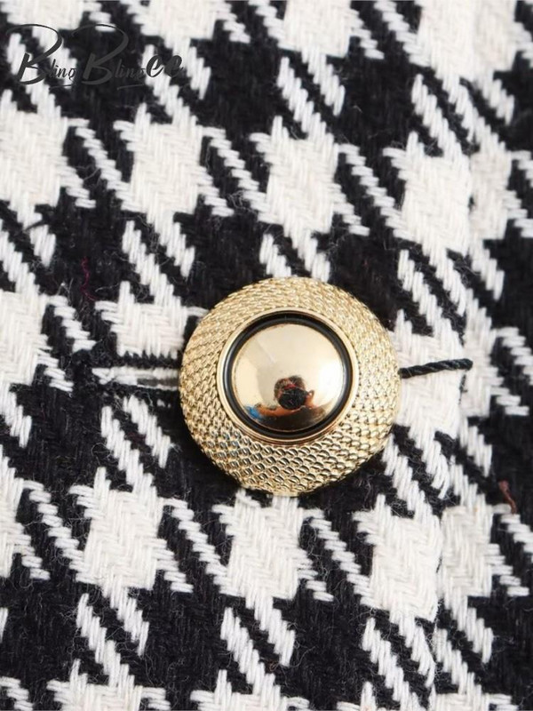 BlingBlingee Elegantne Naiste Houndstooth Tweed jope Traf 2023 Talvine randme varruka nööbid õhukesed naiste bleiser Naiste mantel Crop Top