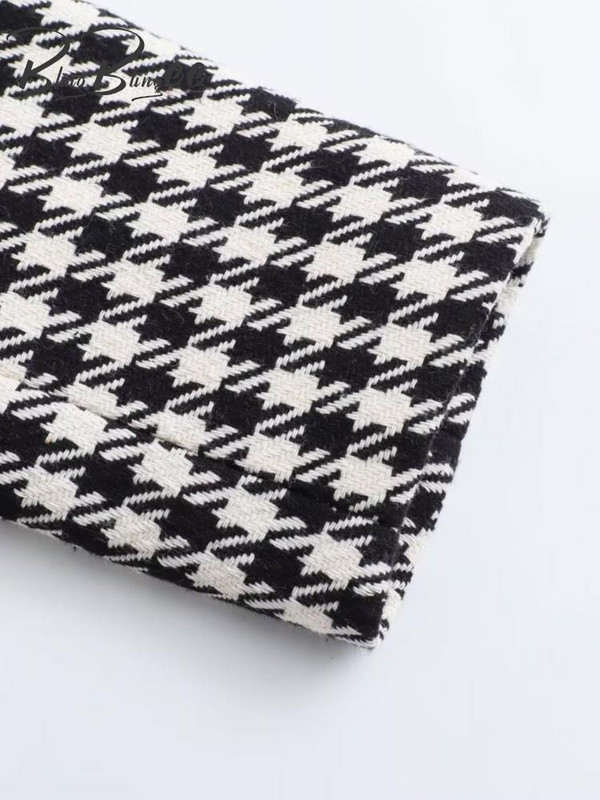 BlingBlingee Elegantne Naiste Houndstooth Tweed jope Traf 2023 Talvine randme varruka nööbid õhukesed naiste bleiser Naiste mantel Crop Top
