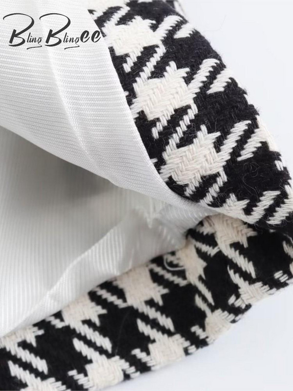BlingBlingee Elegantne Naiste Houndstooth Tweed jope Traf 2023 Talvine randme varruka nööbid õhukesed naiste bleiser Naiste mantel Crop Top