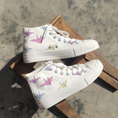 2023. aasta uus värvimuutev naiste trendikas mood, kõrge ülaosaga nööriga lauajalats Thousand Paper Crane UV värvilised lõuendist kingad