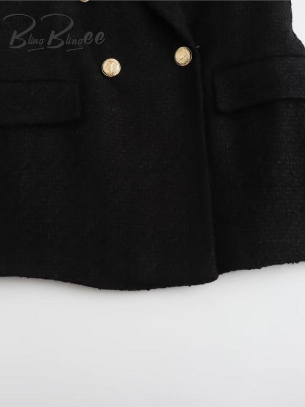 BlingBlingee must naiste tviidjakk Traf 2023 talvine paks pikkade varrukatega metallist nööbid õhuke kontoribleiser naiste mantel naiste topp