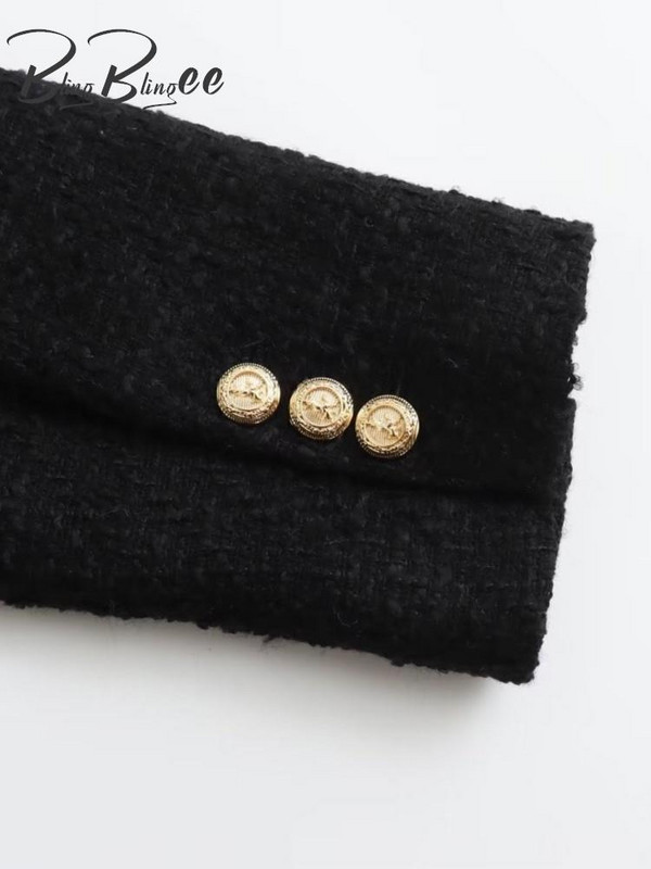 BlingBlingee must naiste tviidjakk Traf 2023 talvine paks pikkade varrukatega metallist nööbid õhuke kontoribleiser naiste mantel naiste topp