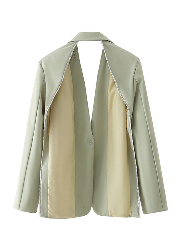 LGRQ 2023 kevad uus mood naiste bleiser, soliidne, pikkade varrukatega helmestega lapiline seljata ülikond jakid naistele Tide 19J847