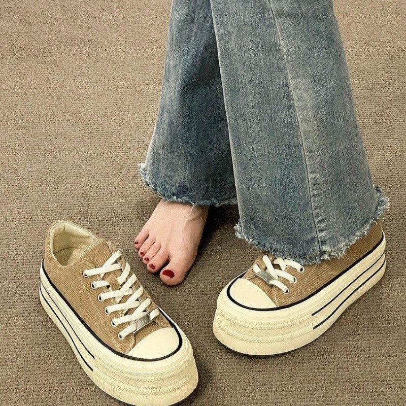 Γυναικεία πάνινα παπούτσια από καμβά μόδας φθινόπωρο 2023 με κορδόνια με στρογγυλά δάχτυλα Πλατφόρμα Vulcanized Παπούτσια Casual Outdoor Running Zapatillas Mujer