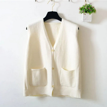 2023 Μασίφ, φαρδύ κοντό παλτό Γυναικείο φθινοπωρινό αμάνικο πλεκτό γιλέκο Γυναικείο κορεάτικο πουλόβερ με τσέπη με λαιμόκοψη V-λαιμόκοψη Εξωτερικά ρούχα ζακέτα