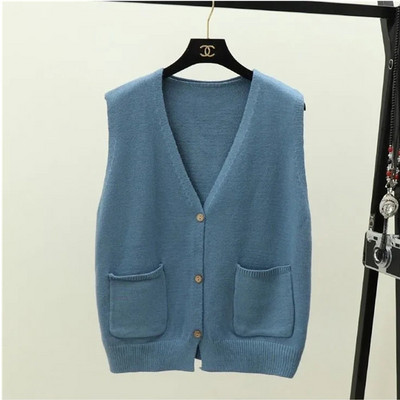 2023 Μασίφ, φαρδύ κοντό παλτό Γυναικείο φθινοπωρινό αμάνικο πλεκτό γιλέκο Γυναικείο κορεάτικο πουλόβερ με τσέπη με λαιμόκοψη V-λαιμόκοψη Εξωτερικά ρούχα ζακέτα