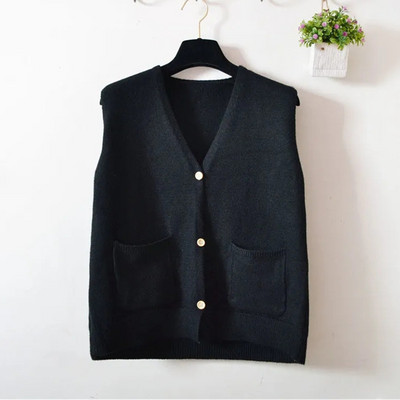 2023 Μασίφ, φαρδύ κοντό παλτό Γυναικείο φθινοπωρινό αμάνικο πλεκτό γιλέκο Γυναικείο κορεάτικο πουλόβερ με τσέπη με λαιμόκοψη V-λαιμόκοψη Εξωτερικά ρούχα ζακέτα