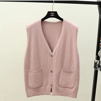 2023 Μασίφ, φαρδύ κοντό παλτό Γυναικείο φθινοπωρινό αμάνικο πλεκτό γιλέκο Γυναικείο κορεάτικο πουλόβερ με τσέπη με λαιμόκοψη V-λαιμόκοψη Εξωτερικά ρούχα ζακέτα