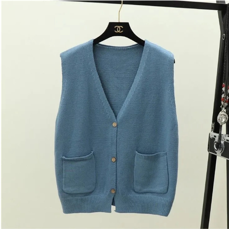 2023 Μασίφ, φαρδύ κοντό παλτό Γυναικείο φθινοπωρινό αμάνικο πλεκτό γιλέκο Γυναικείο κορεάτικο πουλόβερ με τσέπη με λαιμόκοψη V-λαιμόκοψη Εξωτερικά ρούχα ζακέτα