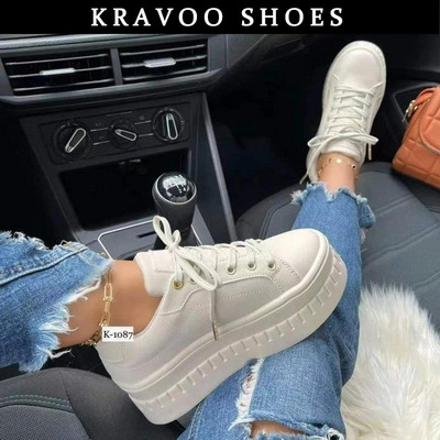 KRAVOO naiste jalanõud platvormiga naiste tossud, nööriga kerged naiste tossud, mood suures suuruses mugavad spordijalatsid