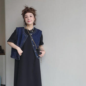 Λεπτό τζιν γυναικείο γιλέκο 2023 Άνοιξη και Φθινόπωρο Νέα Κορεάτικη Έκδοση Μοντέρνο χαλαρό αμάνικο μπουφάν