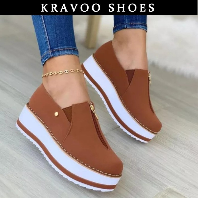 KRAVOO Ženske cipele s platformom Tenisice za povećanje visine Tenisice s okruglim prstima Natikače Ženske gole cipele Mokasine Cipele za slobodno vrijeme