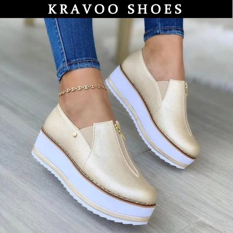 KRAVOO Ženske cipele s platformom Tenisice za povećanje visine Tenisice s okruglim prstima Natikače Ženske gole cipele Mokasine Cipele za slobodno vrijeme