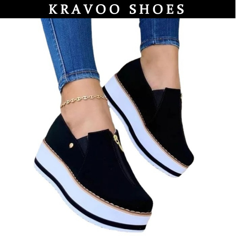 KRAVOO Ženske cipele s platformom Tenisice za povećanje visine Tenisice s okruglim prstima Natikače Ženske gole cipele Mokasine Cipele za slobodno vrijeme