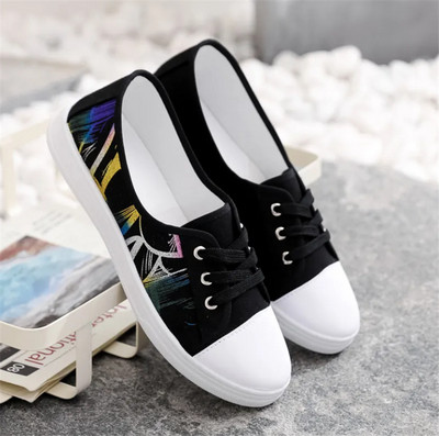 Lady klassikalised ümmargused varbaga valged lõuendist kingad üliõpilaskooli naistele lahedad mustad mugavad nöörkingad Zapatos De Mujer F921