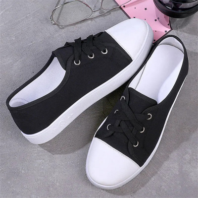 Lady klassikalised ümmargused varbaga valged lõuendist kingad üliõpilaskooli naistele lahedad mustad mugavad nöörkingad Zapatos De Mujer F921