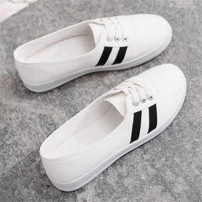 Lady klassikalised ümmargused varbaga valged lõuendist kingad üliõpilaskooli naistele lahedad mustad mugavad nöörkingad Zapatos De Mujer F921