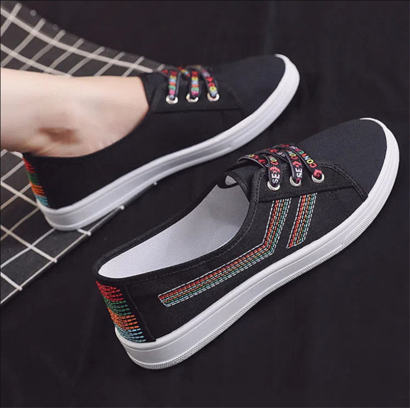 Lady klassikalised ümmargused varbaga valged lõuendist kingad üliõpilaskooli naistele lahedad mustad mugavad nöörkingad Zapatos De Mujer F921