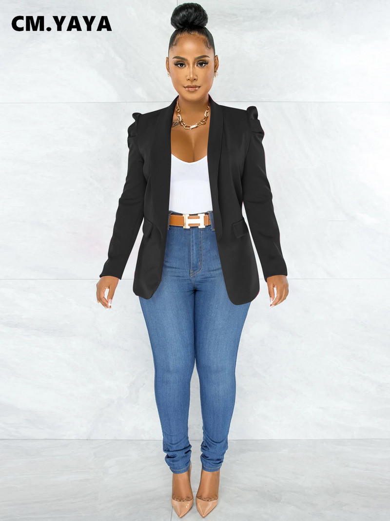 CM.YAYA Naiste šikk kontori daami avatud õmblusega bleiser Vintage mantel Moodne sälkkrae, puhvis pikkade varrukatega naiste ülerõivad Mujer topsid
