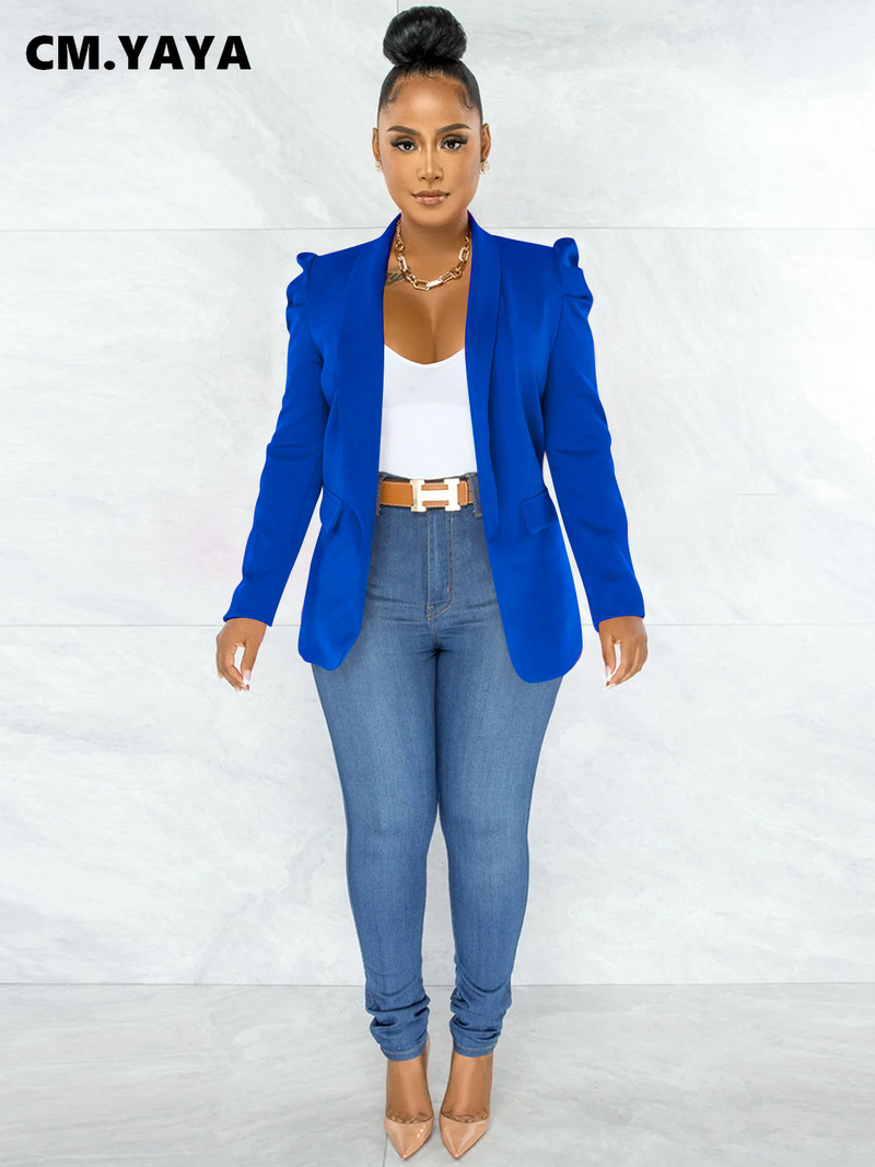 CM.YAYA Naiste šikk kontori daami avatud õmblusega bleiser Vintage mantel Moodne sälkkrae, puhvis pikkade varrukatega naiste ülerõivad Mujer topsid