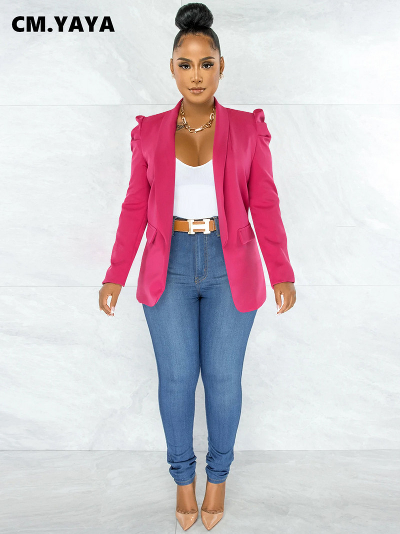 CM.YAYA Naiste šikk kontori daami avatud õmblusega bleiser Vintage mantel Moodne sälkkrae, puhvis pikkade varrukatega naiste ülerõivad Mujer topsid