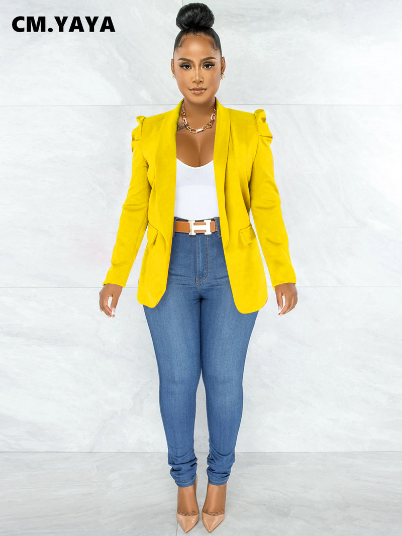 CM.YAYA Naiste šikk kontori daami avatud õmblusega bleiser Vintage mantel Moodne sälkkrae, puhvis pikkade varrukatega naiste ülerõivad Mujer topsid