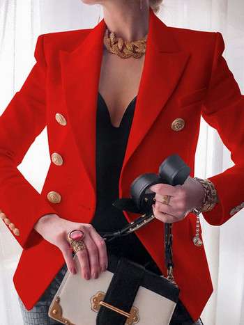 Yitimuceng Elegant Blazer Γυναικεία Μόδα Γραφείου Φθινόπωρο 2023 Κοστούμια με διπλό στήθος με οδοντωτό μακρυμάνικο κοστούμια Slim casual μακριά μπουφάν